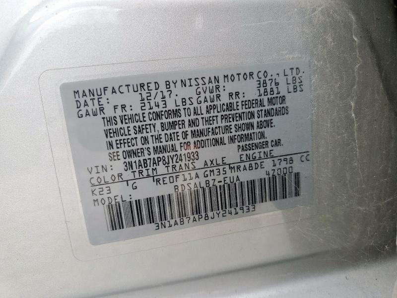 3N1AB7AP8JY241933 - 2018 NISS SENTRA S 银色 照片 13