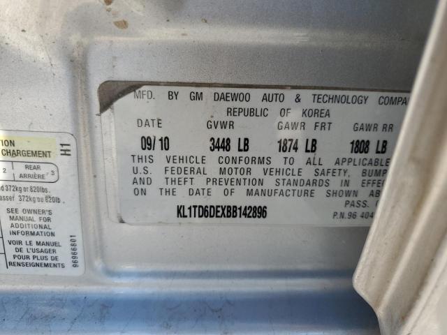 KL1TD6DEXBB142896 - 2011 CHEVROLET AVEO LS 银色 照片 12