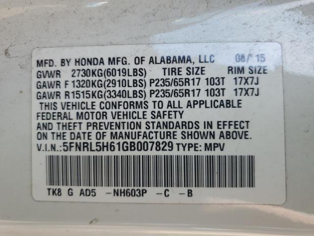 5FNRL5H61GB007829 - 2016 HONDA ODYSSEY EXL WHITE photo 14