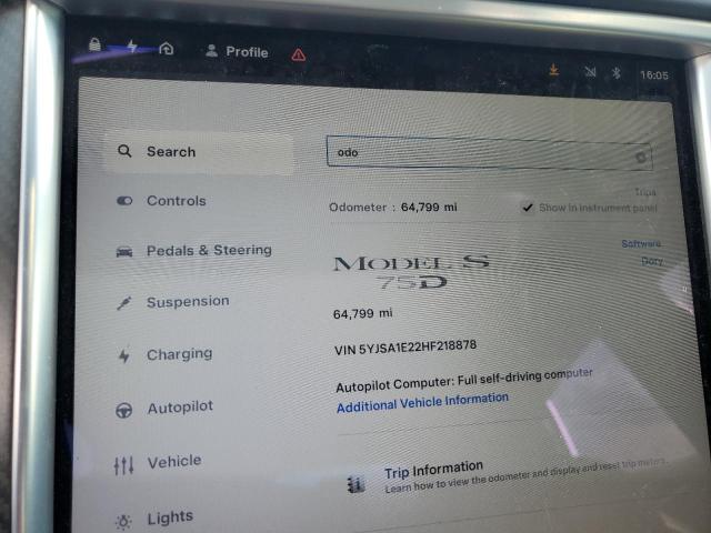 5YJSA1E22HF218878 - 2017 TESLA MODEL S 蓝色 照片 9