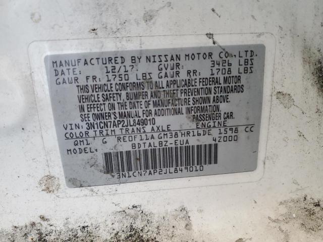 3N1CN7AP2JL849010 - 2018 NISS VERSA S 白色 照片 12