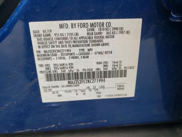 MAJ3S2FE2KC271994 - 2019 FORD ECOSPORT S أزرق صورة 13