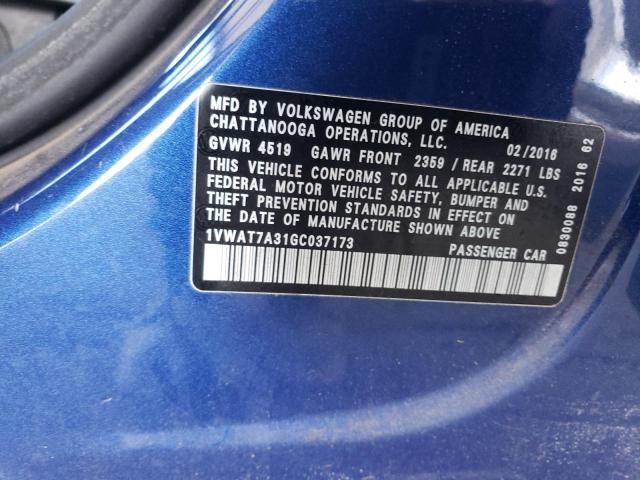 1VWAT7A31GC037173 - 2016 VOLKSWAGEN PASSAT S 蓝色 照片 12
