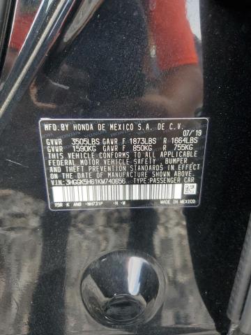 3HGGK5H61KM740656 - 2019 HONDA FIT SPORT Czarny zdjęcie 12