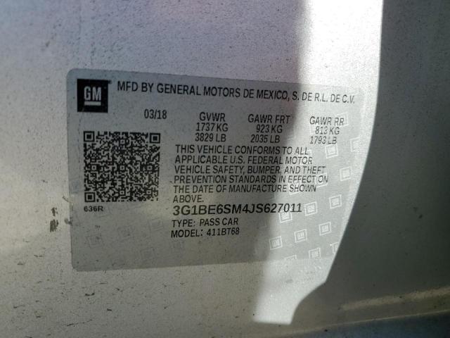 3G1BE6SM4JS627011 - 2018 CHEVROLET CRUZE LT SILVER photo 12