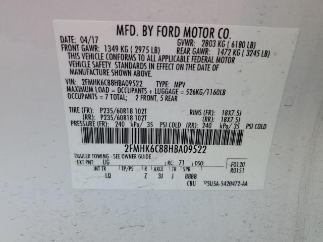 2FMHK6C88HBA09522 - 2017 FORD FLEX SEL WHITE photo 13