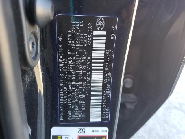 4T1G11AK1NU709081 - 2022 TOYOTA CAMRY SE BLACK photo 12