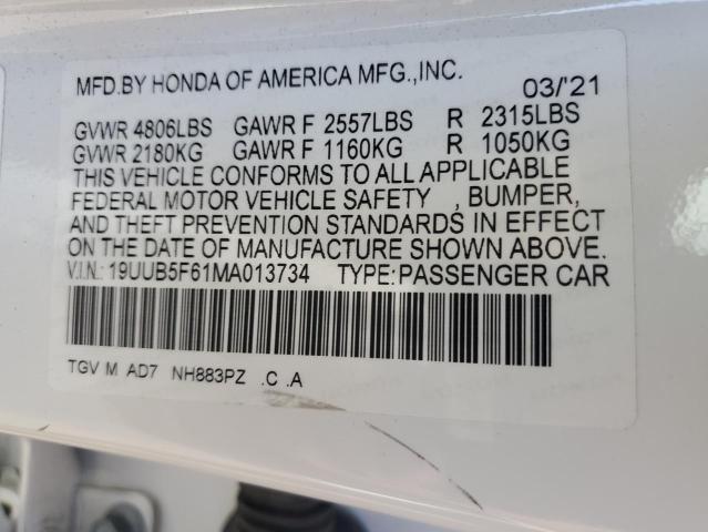 19UUB5F61MA013734 - 2021 ACURA TLX ADVANCE WHITE photo 12