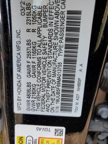 19UUB5F69MA013755 - 2021 ACURA TLX ADVANCE BLACK photo 12
