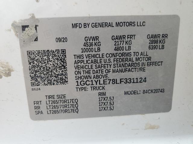 1GC1YLE78LF331124 - 2020 CHEVROLET SILVERADO K2500 HEAVY DUTY WHITE photo 12