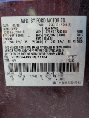 2FMPK4J93JBC11184 - 2018 FORD EDGE SEL Каштановый фото 13