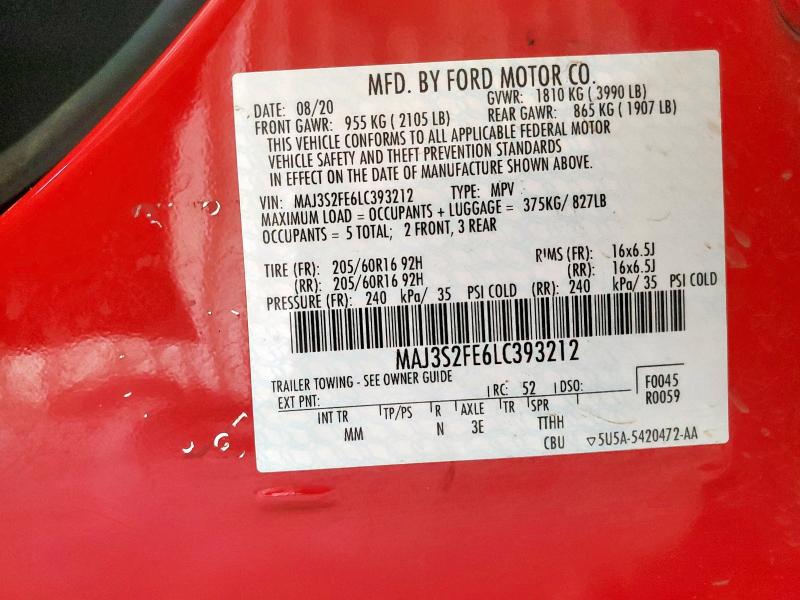 MAJ3S2FE6LC393212 - 2020 FORD ECOSPORT S 红色 照片 13