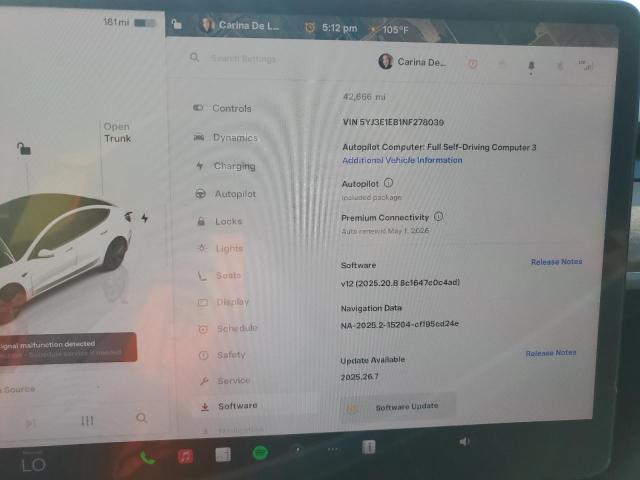 5YJ3E1EB1NF278039 - 2022 TESLA MODEL 3 白色 照片 9