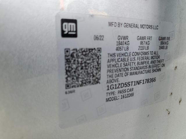 1G1ZD5ST1NF178366 - 2022 CHEVROLET MALIBU LT 银色 照片 12