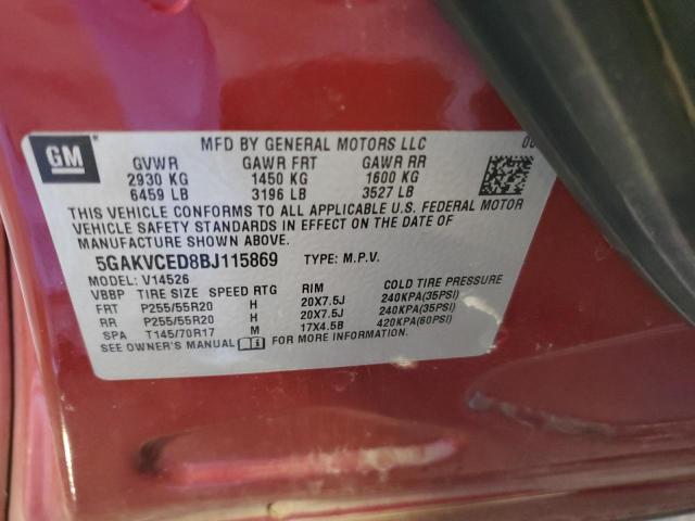 5GAKVCED8BJ115869 - 2011 BUICK ENCLAVE CXL MAROON photo 13