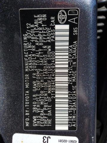 2T1BU4EE4CC824800 - 2012 TOYOTA COROLLA BASE Сірий фото 12