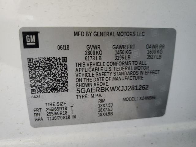 5GAERBKWXJJ281262 - 2018 BUICK ENCLAVE ESSENCE 白色 照片 13