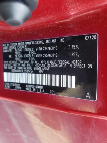 5TDHARAH3LS501457 - 2020 TOYOTA HIGHLANDER HYBRID XLE RED photo 13