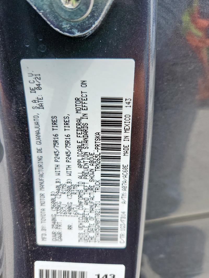 3TYAX5GN8MT021751 - 2021 TOYOTA TACOMA DOUBLE CAB CHARCOAL photo 13