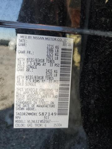 5N1DR2MM0KC587149 - 2019 NISSAN PATHFINDER S Siyah fotoğraf 13