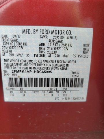 2FMPK4AP1HBC65995 - 2017 FORD EDGE SPORT 红色 照片 12