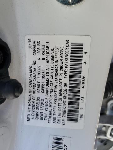2HGFC1F31GH656109 - 2016 HONDA CIVIC EX 白色 照片 12