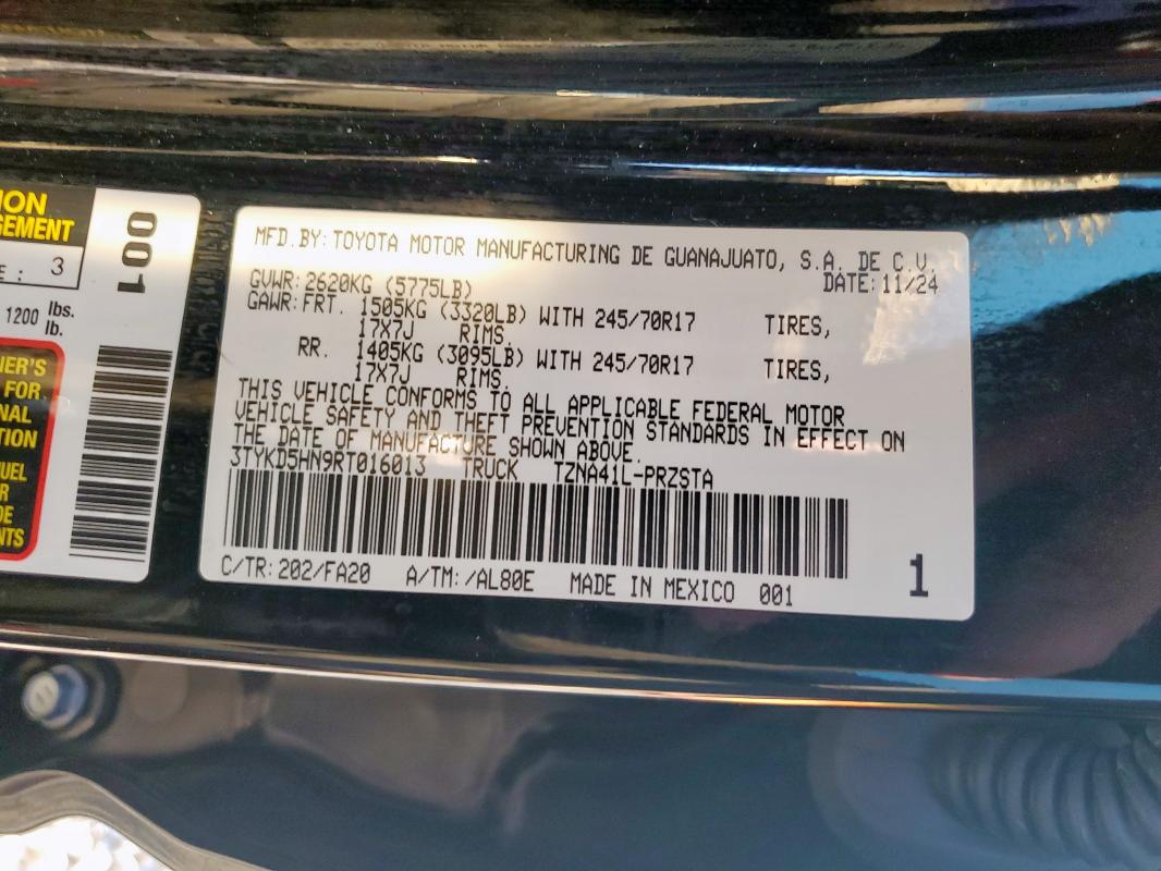 3TYKD5HN9RT016013 - 2024 TOYOTA TACOMA DOUBLE CAB 黑色 照片 13