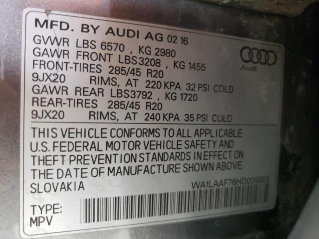 WA1LAAF76HD009563 - 2017 AUDI Q7 PREMIUM PLUS Сұр фото 13