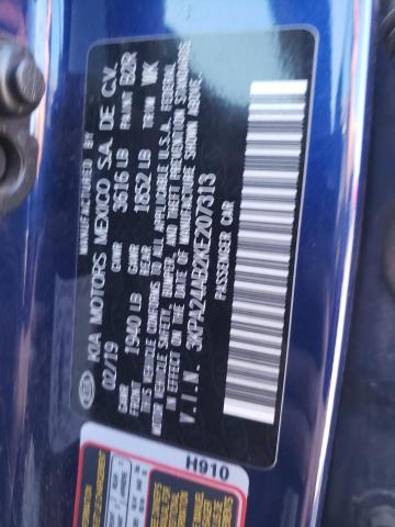 3KPA24AB2KE207313 - 2019 KIA RIO S BLUE photo 12