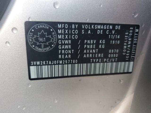 3VW2K7AJ0FM257780 - 2015 VOLKSWAGEN JETTA BASE 银色 照片 13