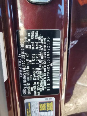 5XYPHDA53JG422106 - 2018 KIA SORENTO EX Bordo foto 12