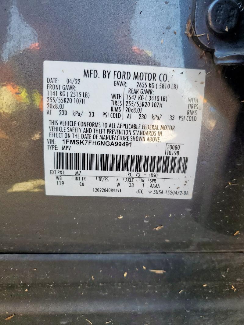 1FMSK7FH6NGA99491 - 2022 FORD EXPLORER LIMITED CHARCOAL photo 13