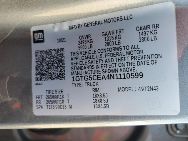 1GTG5CEA4N1110599 - 2022 GMC CANYON ELEVATION GRAY photo 13