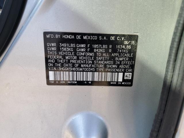 3HGGK5H83GM700345 - 2016 HONDA FIT EX 银色 照片 12