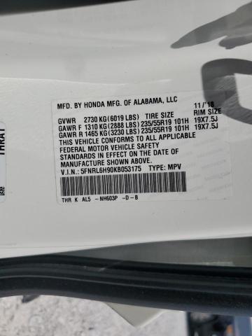 5FNRL6H90KB053175 - 2019 HONDA ODYSSEY ELITE أبيض صورة 13