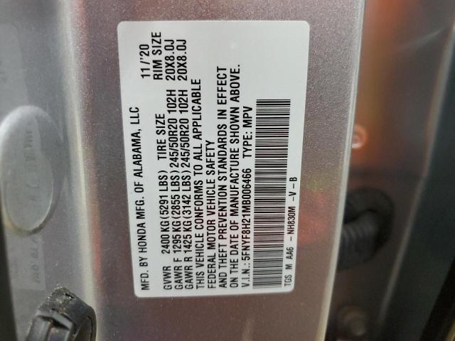 5FNYF8H21MB006466 - 2021 HONDA PASSPORT SPORT SILVER photo 13