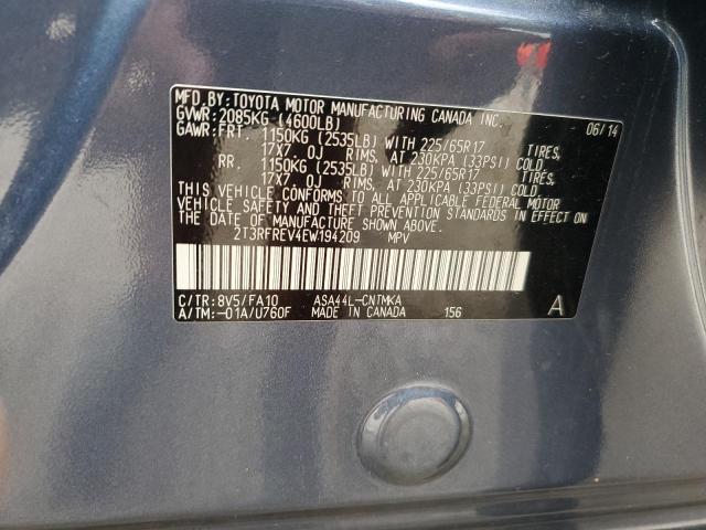 2T3RFREV4EW194209 - 2014 TOYOTA RAV4 XLE ლურჯი ფოტო 13