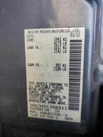 1N4AL2AP1CC206911 - 2012 NISSAN ALTIMA BASE Szary zdjęcie 13