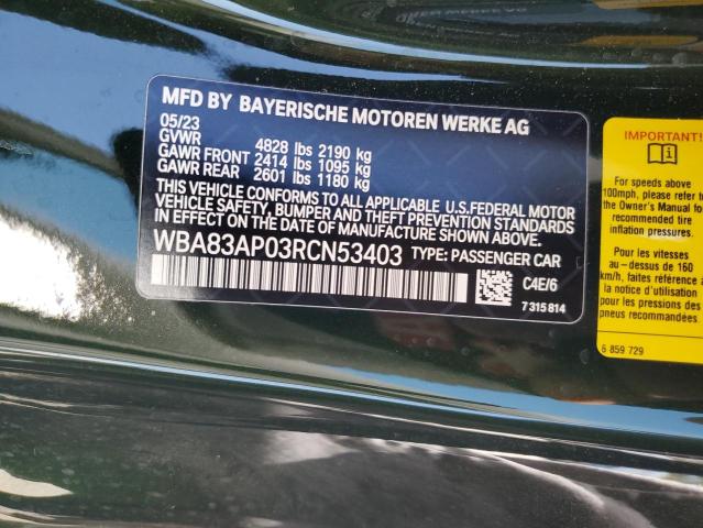 WBA83AP03RCN53403 - 2024 BMW M440I GREEN photo 12