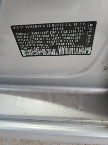 3VWLP7AJXCM399958 - 2012 VOLKSWAGEN JETTA SEL SILVER photo 12