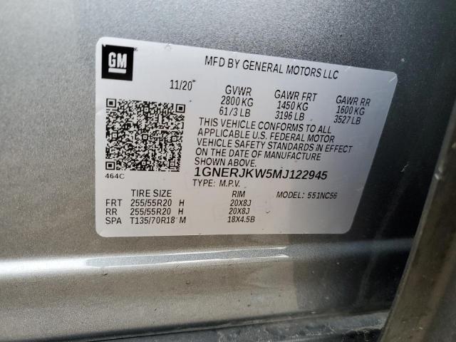 1GNERJKW5MJ122945 - 2021 CHEVROLET TRAVERSE RS GRAY photo 13