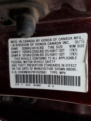 2HKRM3H79FH520661 - 2015 HONDA CR-V EXL BURGUNDY photo 12