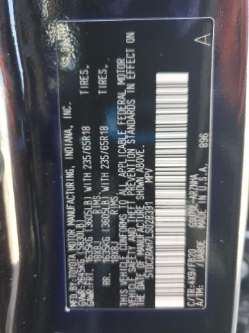 5TDCZRAH7LS028391 - 2020 TOYOTA HIGHLANDER L BLACK photo 12