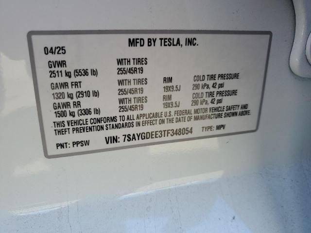 7SAYGDEE3TF348054 - 2026 TESLA MODEL Y WHITE photo 13