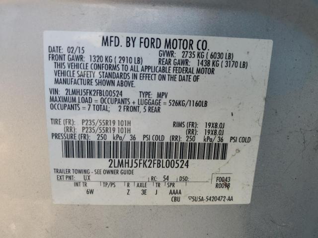 2LMHJ5FK2FBL00524 - 2015 LINCOLN MKT SILVER photo 14