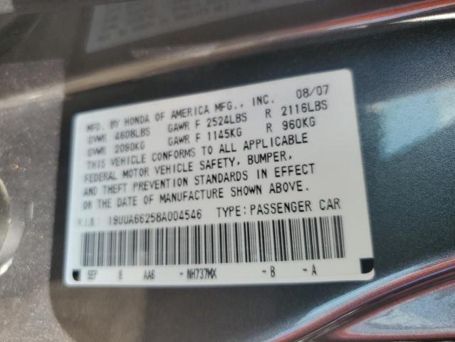 19UUA66258A004546 - 2008 ACURA TL GRAY photo 12