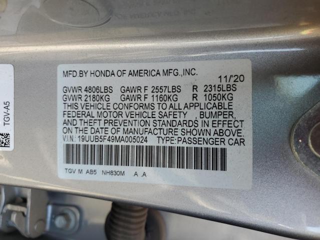 19UUB5F49MA005024 - 2021 ACURA TLX TECHNOLOGY SILVER photo 12
