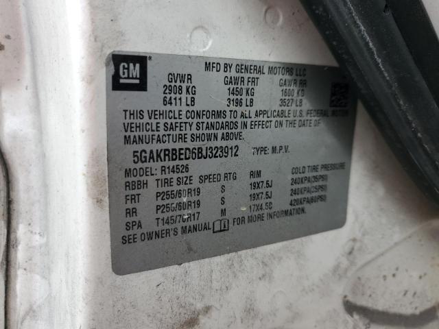 5GAKRBED6BJ323912 - 2011 BUICK ENCLAVE CXL თეთრი ფოტო 13