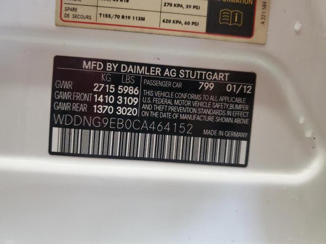 WDDNG9EB0CA464152 - 2012 MERCEDES-BENZ S 550 4MATIC WHITE photo 12