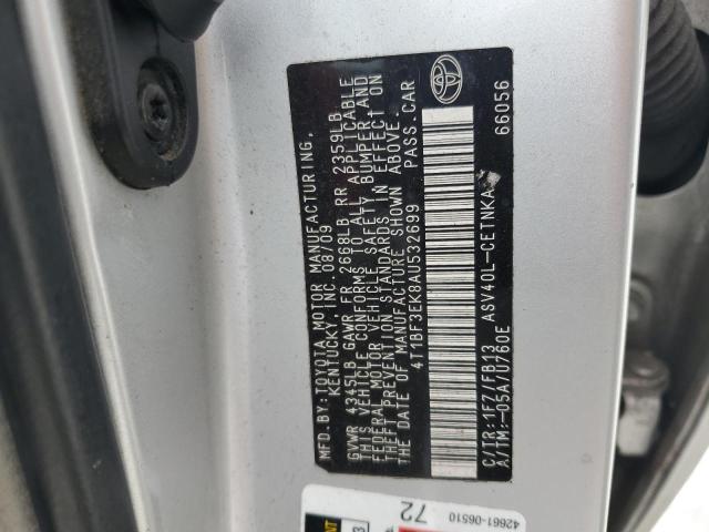 4T1BF3EK8AU532699 - 2010 TOYOTA CAMRY BASE SILVER photo 12